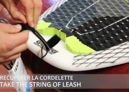 HOW TO INSTALL YOUR LEASH / COMMENT INSTALLER VOTRE LEASH GONG SURFBOARDS | aquasport.tv